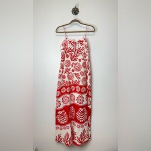 Calypso St Barth Boho Vacation Maxi Dress White Red Seashell Coral Print Tropics